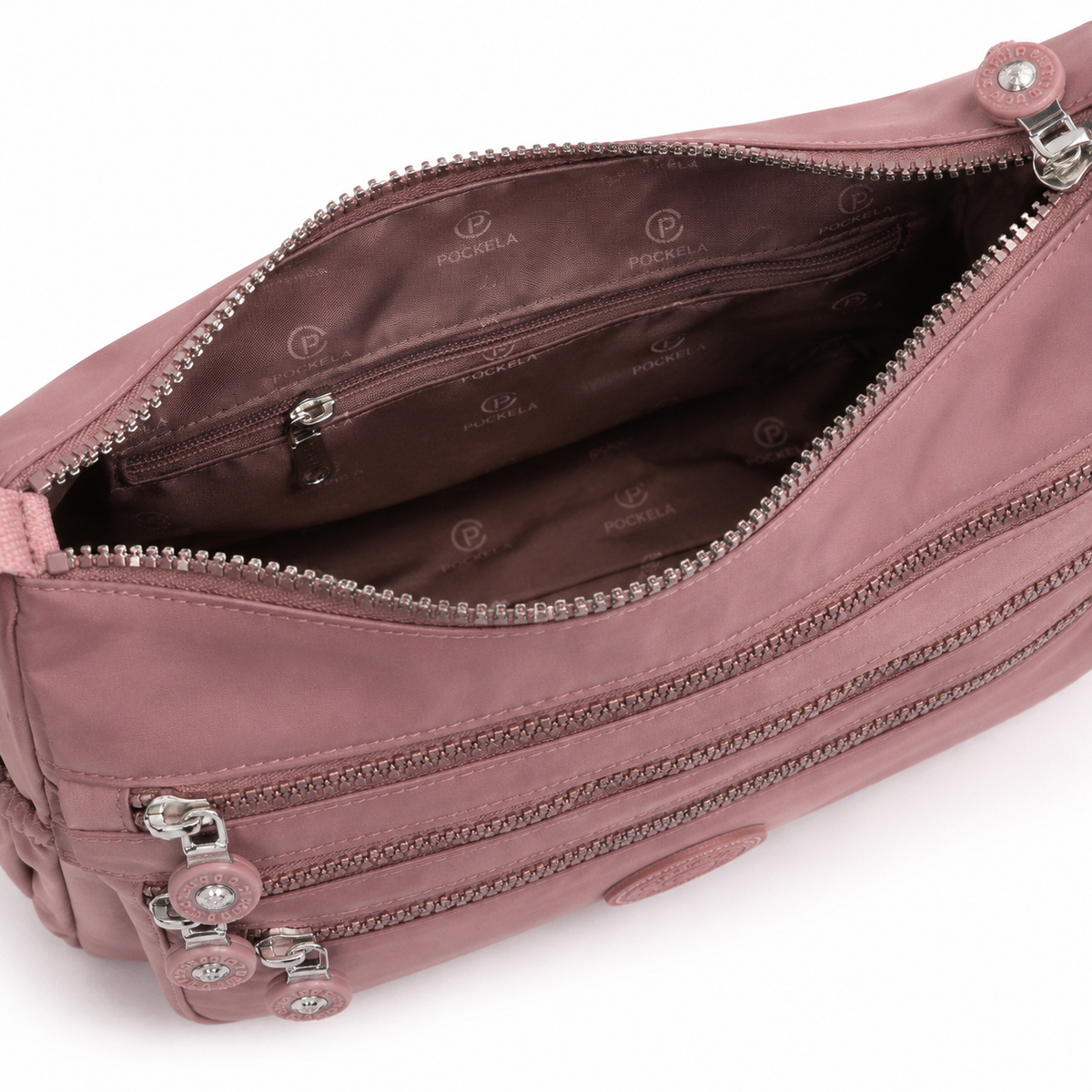 Lightweight Nylon Crossbody Bag with 6 Pockets