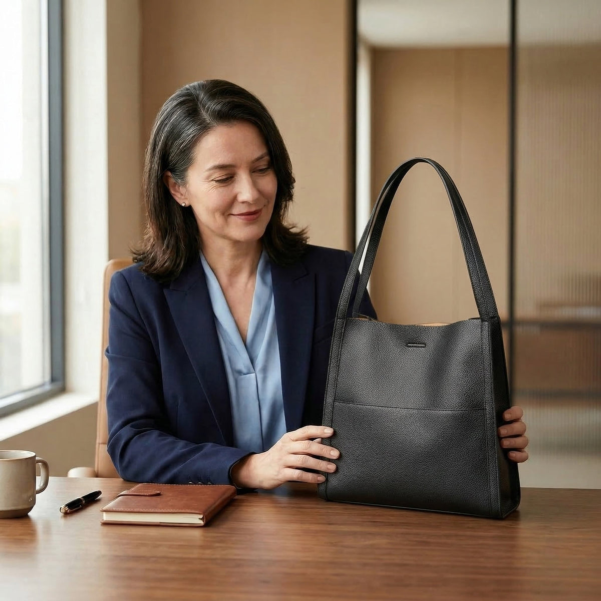 Structured Pebbled Leather Tote Bag